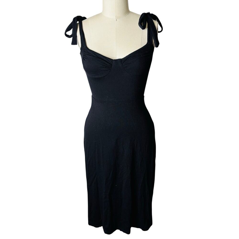 Reformation Jeans Black Tencel Knit Tie Shoulder Midi Dress Size XS